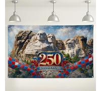 Fondo de pared de 250 aniversario, fondo decorativo vintage de paisaje de montaña, diseño a cuadros rojo y azul para celebración en interiores y exteriores, suministros de fiesta de eventos, 71 x 43