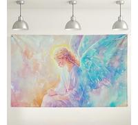 Fondo de pared de acuarela de ángel, fondos artísticos pastel suave etéreo, decoración de fotografía divina para celebraciones, eventos espirituales. 71 x 43 pulgadas