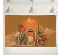 Fondo de pared de alma de atardecer, plantas del desierto, decoraciones de fiesta bohemias elegantes, fondo de fotografía naranja cálido para interiores y exteriores, para eventos y reuniones, 71 x 43