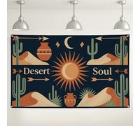 Fondo de pared de alma del desierto, fondo de fotografía con diseño retro de cactus y sol, decoración bohemia para interiores y exteriores, decoración de fiesta para eventos, estética de verano, 71 x