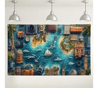 Fondo de pared de aventura de viaje, fondos decorativos con temática náutica para fotografía, telón de fondo con vista al océano tropical para fiestas, suministros de eventos de vacaciones de verano
