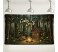 Fondo de pared de bosque de días de cabaña, decoraciones rústicas vintage de escena de cabaña, tema verde y marrón, fondo para interiores y exteriores, para eventos de fiesta de fotografía, 71 x 43