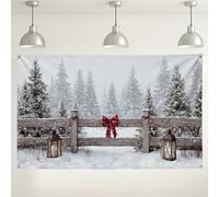 Fondo de pared de bosque de invierno, fondo rústico de fotografía de paisaje nevado, decoraciones navideñas para suministros de cabina de fiesta de Navidad, 71 x 43 pulgadas