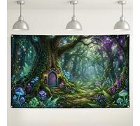 Fondo de pared de bosque encantado, árbol mágico y hongos coloridos, fondo de fotografía para fiestas, decoración interior y exterior para eventos, 71 x 43 pulgadas