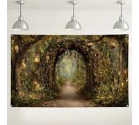 Fondo de pared de bosque encantado, fondo de camino de naturaleza rústica, decoración de farol de otoño para eventos de fotografía, suministros de fiesta de otoño al aire libre e interior, 71 x 43