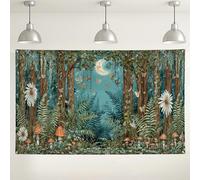 Fondo de pared de bosque fantástico, decoración de naturaleza encantada con mariposas y flores, fondo de fotografía rústico verde y marrón para fiestas, eventos, 71 x 43 pulgadas