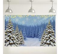 Fondo de pared de bosque nevado, fondo decorativo del país de las maravillas de invierno, fondos de fotografía de vacaciones azul y blanco para fiestas de Navidad y eventos, 71 x 43 pulgadas