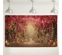 Fondo de pared de bosque otoñal, acogedoras decoraciones rústicas de otoño, fondo de imagen de camino mágico para eventos de fotografía, celebración de cosecha de temporada, 71 x 43 pulgadas