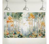 Fondo de pared de bosque otoñal, decoración escénica de otoño en acuarela para eventos de fotografía, fondo de imagen de temporada para exteriores e interiores para celebraciones de otoño, 71 x 43