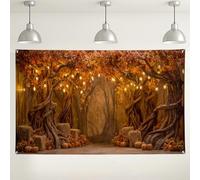 Fondo de pared de bosque otoñal, decoraciones rústicas de otoño para fiestas, fondo de fotografía con temática de calabaza para celebraciones de Acción de Gracias, 71 x 43 pulgadas