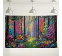 Fondo de pared de bosque vibrante, decoración colorida de escena de la naturaleza, fondo de fotografía para eventos, primavera/verano, uso en interiores y exteriores, 71 x 43 pulgadas