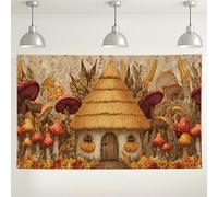 Fondo de pared de cabaña de otoño, diseño rústico de hongos para decoraciones de fiesta de otoño, fondo de fotografía acogedor para interiores y exteriores, para eventos de Acción de Gracias, 71 x 43