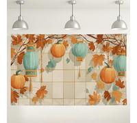 Fondo de pared de calabaza con farol de otoño, fondo vintage de decoración de otoño, perfecto para suministros de fotografía de fiesta de Acción de Gracias, 71 x 43 pulgadas
