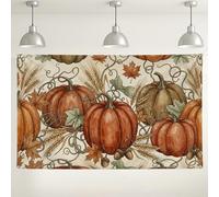 Fondo de pared de calabaza otoñal, decoraciones rústicas vintage de otoño, fondo de fotos para interiores y exteriores, color naranja marrón, suministros de fiesta de cosecha de Acción de Gracias, 71
