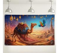 Fondo de pared de camello del desierto, decoraciones coloridas de arte de fantasía, fondo vibrante para fotografía, suministros de fiesta temática de Oriente Medio, 71 x 43 pulgadas