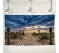 Fondo de pared de camino de playa, fondo de imagen costera escénica al aire libre, horizonte azul y fotografía de paisaje arenoso para decoraciones de fiesta de verano, 71 x 43 pulgadas