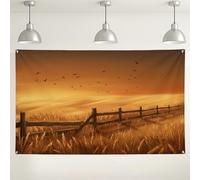 Fondo de pared de campo de puesta de sol, fondo de fotografía de paisaje rústico de granja, escena natural dorada cálida para eventos, decoración de otoño, suministros de fiesta al aire libre e