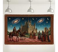Fondo de pared de castillo de fantasía, decoración retro de paisaje místico para fiestas, fondo artístico de horizonte nocturno para eventos de fotografía y reuniones, 180 x 109 cm