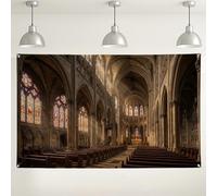 Fondo de pared de catedral gótica, fondo de fotografía interior de iglesia vintage, elegante decoración de interiores y exteriores para eventos, bodas y celebraciones religiosas, 71 x 43 pulgadas