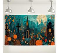 Fondo de pared de cementerio de Halloween, calabaza espeluznante y decoración fantasmal para fiestas, fondo de fotografía de otoño para interiores y exteriores, para celebraciones de Halloween, 71 x