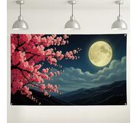 Fondo de pared de cerezas en flor, decoración de fiesta estética de naturaleza floral, horizonte nocturno de melocotón, fondo de imagen para interiores y exteriores para eventos de fotografía, 71 x 43