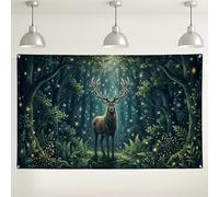 Fondo de pared de ciervo del bosque, fondo decorativo de escena de naturaleza mística, telón de fondo verde para fotografía de interiores y exteriores, para eventos y celebraciones, 71 x 43 pulgadas