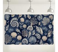 Fondo de pared de conchas náuticas, decoraciones temáticas del océano del mar de coral, fondo de fotografía azul beige para fiestas, eventos de playa de verano, 71 x 43 pulgadas