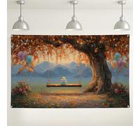 Fondo de pared de cumpleaños de otoño, encantadora decoración de otoño para fiestas de cumpleaños infantiles, fondo acogedor de fotografía al aire libre para celebraciones, diseño de columpio de