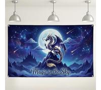 Fondo de pared de dragón de fantasía, decoración de escena de horizonte mágico, fondo de fotografía azul noche para eventos, suministros de cabina de fiesta de Halloween, 71 x 43 pulgadas