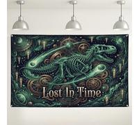 Fondo de pared de esqueleto de dinosaurio, decoración de fiesta cósmica steampunk vintage, fondo de imagen de ciencia ficción verde para suministros de eventos de fotografía, 71 x 43 pulgadas