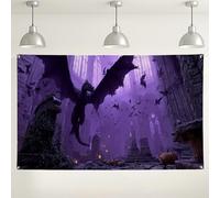 Fondo de pared de fantasía de dragón violeta, decoraciones góticas espeluznantes de Halloween, fondo de fotografía de castillo encantado para fiestas y eventos, 71 x 43 pulgadas