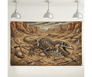 Fondo de pared de fósiles de dinosaurio, escena vintage del desierto, decoración de esqueleto de dinosaurio, fondo de fotografía inspirado en la naturaleza para fiestas y eventos, 71 x 43 pulgadas