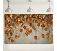 Fondo de pared de hojas de otoño, decoración floral naranja rústica para fiestas de otoño, perfecto para fotografía de Acción de Gracias y temporada, 71 x 43 pulgadas