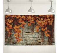 Fondo de pared de hojas de otoño, fondo de fotografía con patrón de piedra rústica, decoración de otoño para interiores y exteriores, para eventos de Acción de Gracias, 71 x 43 pulgadas