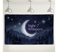 Fondo de pared de horizonte nocturno, decoración astral de paisaje de montaña, fondo de fotografía azul oscuro para eventos, temática de noche estrellada, suministros de fiesta para interiores y