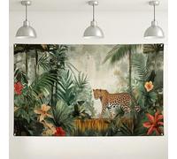 Fondo de pared de leopardo de la selva, decoración de animales salvajes de safari tropical, fondo de naturaleza botánica para eventos de fiesta de fotografía, 71 x 43 pulgadas