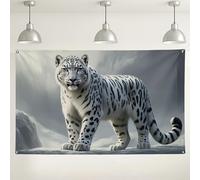 Fondo de pared de leopardo de nieve, fondo de fotografía realista con estampado de animales, pancarta decorativa gris y blanca para fiestas, eventos y decoración del hogar, 71 x 43 pulgadas