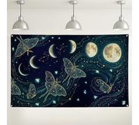 Fondo de pared de luna y mariposa, horizonte nocturno celestial, fondo decorativo para fotografía, bohemio estrellado, suministros de fiesta para interiores y exteriores, 71 x 43 pulgadas
