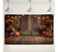 Fondo de pared de madera de cosecha de otoño, decoraciones rústicas de otoño para fotografías de fiesta de Acción de Gracias, fondo de imagen acogedor para interiores y exteriores para eventos de