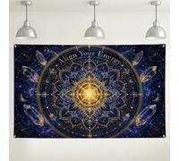 Fondo de pared de mandala galáctico, tapiz decorativo de energía cósmica, fondo de fotos azul oscuro para interiores y exteriores, para eventos espirituales y meditación, 71 x 43 pulgadas
