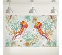 Fondo de pared de medusas oceánicas, arte colorido de la vida marina para decoraciones de fiestas, tema submarino para interiores y exteriores, fondo de fotografía para eventos, 71 x 43 pulgadas