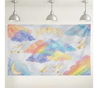 Fondo de pared de nube arcoíris, fondos decorativos de horizonte de acuarela, estrellas de ensueño y luna para fotografía, suministros de cabina de fiesta, 71 x 43 pulgadas