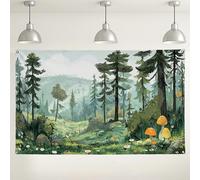 Fondo de pared de paisaje bosque, decoración inspirada en la naturaleza, fondo de fotografía de hongos amarillos vibrantes para eventos en interiores y exteriores, 71 x 43 pulgadas