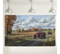 Fondo de pared de paisaje de tractor, decoración rústica de escena de la naturaleza de otoño, fondo de fotografía al aire libre para eventos de festival de cosecha, 71 x 43 pulgadas