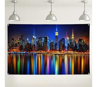 Fondo de pared de paisaje nocturno urbano colorido para decoración de eventos, escenario moderno para interiores y exteriores, para festivales y fiestas, 71 x 43 pulgadas