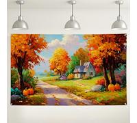 Fondo de pared de paisaje otoñal, decoración de otoño acogedora cabaña, fondo de fotografía de escena natural para Acción de Gracias, eventos de festival de cosecha, 71 x 43 pulgadas