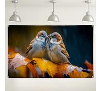 Fondo de pared de pájaros de pareja, fondo de fotografía de escena de naturaleza acogedora, decoración de hojas de otoño para estudio en casa, perfecto para eventos de temporada de otoño, 71 x 43