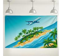 Fondo de pared de playa tropical, decoraciones vibrantes de fiesta de escena de isla, fondo de fotografía de horizonte azul de verano para eventos, suministros temáticos de vacaciones para interiores