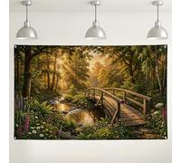 Fondo de pared de puente del bosque, decoración vintage de paisaje natural, fondo de fotos marrón y verde para eventos, suministros de fiesta en interiores y exteriores, 71 x 43 pulgadas