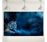Fondo de pared de selva de tigre, fondo de fotografía de naturaleza de vida silvestre tropical, bosque azul para eventos, decoraciones de fiesta de safari, regalo para amantes de los animales, 71 x 43